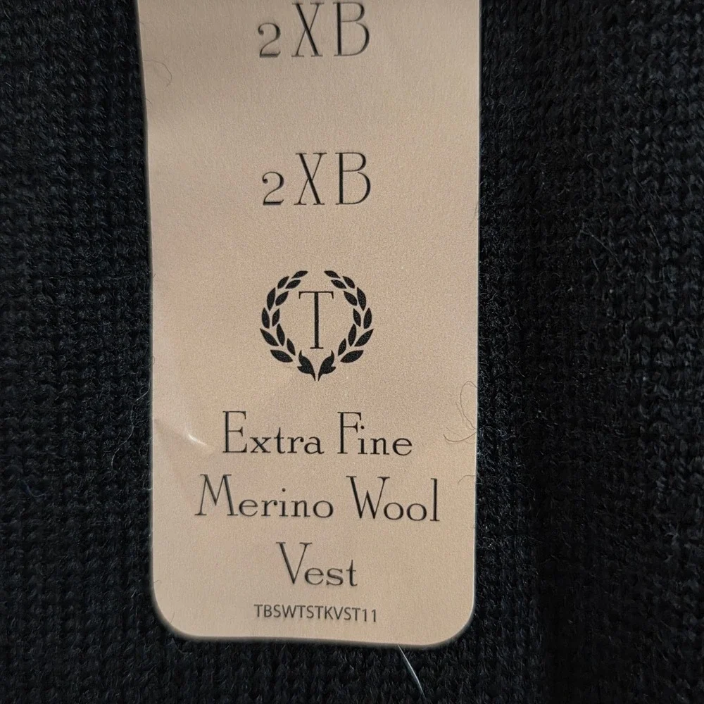 NEW Turnbury Extra‎ Fine Merino Wool Sweater Vest Mens 2XB Black V Neck